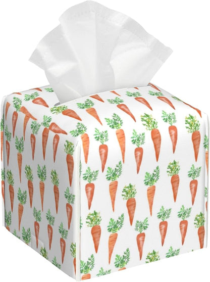 BLYKVGHQ Leather Tissue Box Holder Watercolor Carrots Tissue Box Cover Facial Paper Case Organizer Cube Napkin Dispenser for Bathroom Vanity Countertop Night Stand Office Car