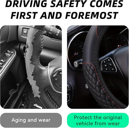 Bling Car Steering Wheel Cover, Diamond Leather Crystal Rhinestones Vehicles Steering Wheel Protector, Sparkling Anti-Slip Automotive Interior Decoration Accessories, Universal Fit (Black)