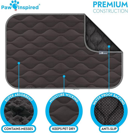 Paw Inspired Washable Padded Crate Mats for Dogs | 35” x 22” Pad, Fits 36-inch Kennels | Leakproof, Plush Pet Beds (Gray)