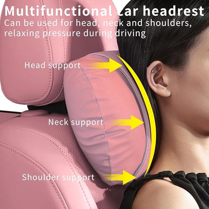 2 Pcs Car Headrest Neck Pillow for Driving,Premium Skin-Feeling Napa Leather Soft and Comfortable Headrest,Two Gears of Height Adjustment Car Seat Headrest Pillow Car Interior Accessories