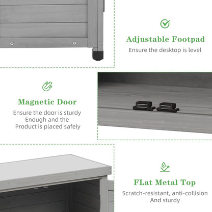 Outdoor Potting Bench with Storage Cabinet and Metal Top, Wood Workstation for Outdoor Patio, Garden (Classic Grey, 31x17x36‘’)