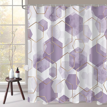 Litabel Modern Long Shower Curtain for Bathroom, Lavender Purple Geometric Art Decor Waterproof Bath Curtain, Abstract Fabric Shower Curtain Sets for Home Decor, 72x78 Inch