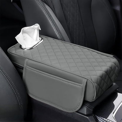 Car Center Console Cover for Toyota Highlander 3.Generation 2013-2020, Leather Car Arm Rest Cover, Car Armrest Cushion with 2 Storage Bags Car Center Console Armrest Pad, E Gray