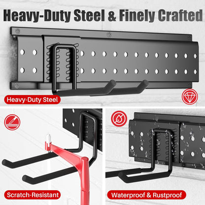 Garage Tool Organizer Wall Mount 64 inches with 13 Adjustable Heavy-Duty Hooks, Garage Organization, Garden Tool Storage Rack, Yard, and Shed, Holds Up to 520 lbs