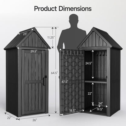 ONBRILL Multifunctional Storage Shed, Outdoor Storage Cabinet with Hooks and Lock Ring, Waterproof Outdoor Storage Shed for All Weather, Tool Outdoor Shed for Patio Lawn and Garden