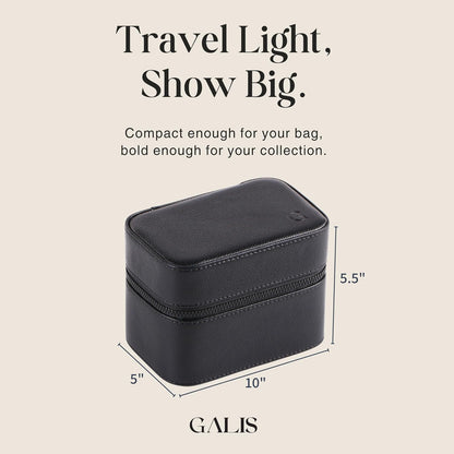 Galis Luxury Watch Travel Case for Men High End Portable 2-Slot Watch Holder and Watch Case, Premium Watch Box for Men, Jewelry Storage Organizer, Gift for Him, Fathers, Husband (Black & Orange)