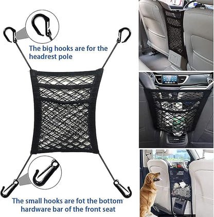 3-Layer Car Mesh Organizer, Seat Back Net Bag, Barrier of Backseat Pet Kids, Cargo Tissue Purse Holder, Driver Storage Netting Pouch, Car Accessories
