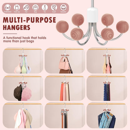DOIOWN Purse Organizer,4 Pack Space Saving Purse Hangers for Closet,Multi Purpose Rotating Tank Top Hangers for Bags, Bras,Scarfs,Ties, Hoodies, Hat Closet Organizers and Storage