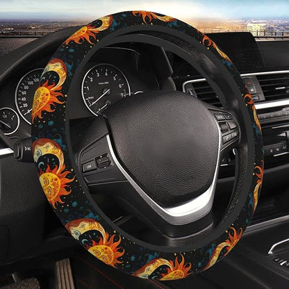 Boho Sun Moon Stars Steering Wheel Cover Women, Comfortable Elastic Steering Car Wheel Cover Fit 15 inches Universal Accessories Suvs Trucks Decor