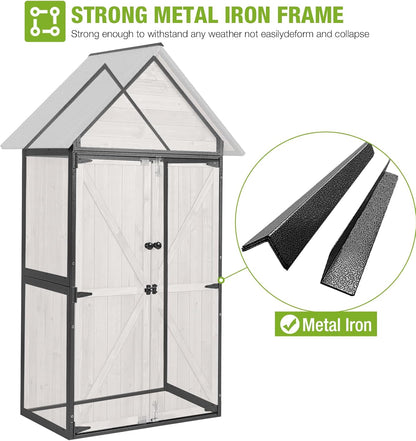 GUTINNEEN Sheds Outdoor Storage Wooden Garden Tool Shed with Metal Frame Sloped Roof and Adjustable 3 Tiers Shelves Outdoor Storage Cabinet for Backyard Garden Patio Lawn 67.1"(Dark Brown)