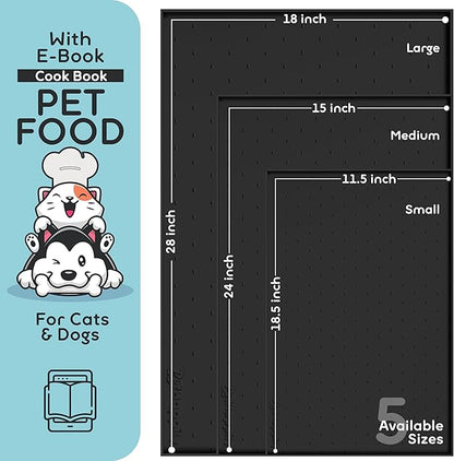 PetHappily Dog Food Mat - 24x15” Large Silicone Pet Food Mat, Raised Edges for Food and Water Prevent Spill, Waterproof Cat Food Mat Protect Floors,Easy Clean Dog Bowl Mats for Food and Water
