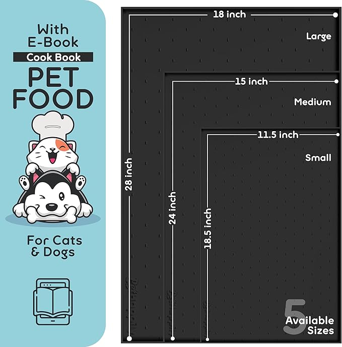 PetHappily Dog Food Mat - Raised Edges Dogs Mat for Food and Water Prevent Spill, Waterproof Cat Food Mats Protect Floors, Easy Clean Dog Bowl Mats for Food and Water, Silicone Pet Food Tray