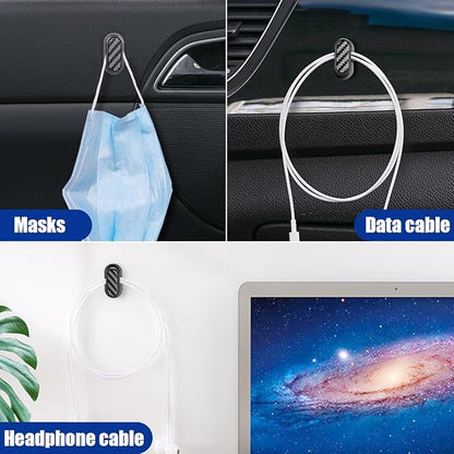 4PCS Car Mini Hooks, Multifunctional Self-Adhesive Vehicle Dashboard Backseat Hangers, Automotive Interior Wall Hanging Hook Stickers, Universal for SUV, Sedan, Truck (Carbon Fiber Black)