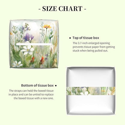Watercolor Summer Flower Tissue Box Cover,Colorful Wildflower Floral Waterproof Leather Square Tissue Box Cover Case Facial Paper Organizer Dispenser Box Holder for Home Office Bathroom Vanity