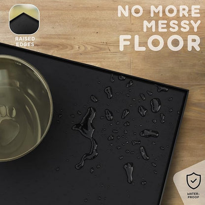 PetHappily Dog Food Mat - Raised Edges Dogs Mat for Food and Water Prevent Spill, Waterproof Cat Food Mats Protect Floors, Easy Clean Dog Bowl Mats for Food and Water, Silicone Pet Food Tray