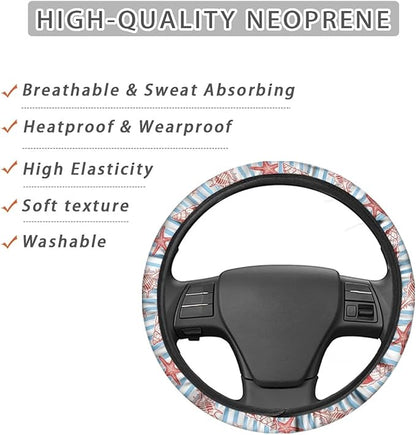 AFPANQZ Auto Steering Wheel Covers Comfort Anti-Slip Safety Stretch-on 14-15 inch, Starfish Shell Print Easy Fix Machine Washable Steering Wheel Protection