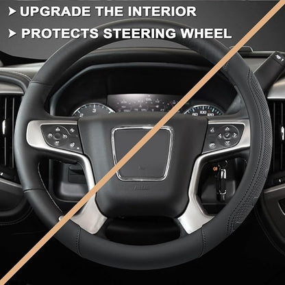 GIANT PANDA Steering Wheel Cover for GMC Sierra Acadia Terrain Yukon(Black-Standard Size)