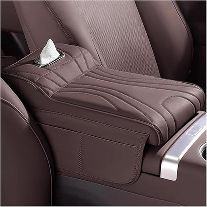 Car Center Console Cover for Lexus RX 350 2021-2023, Memory Foam Arm Rest Cushion Pad Waterproof Non-Slip Universal Interior Accessories with Pocket and Tissue Box,Coffee