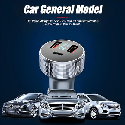 72W Fast Car Charger Adapter, Dual USB Fast Charging Type C Car Charger with LED Display Adapter, QC 3.0 PD Cigarette Lighter Adapter for Laptop Smartphone, 3 in 1 Power Delivery for All Car