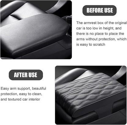 Leather Car Armrest Box Pad for Tesla Cybertruck 2023 2024, Memory Foam Car Center Console Cover Comfort Waterproof Arm Rest Cushion Pad Universal Accessories,D/Brown