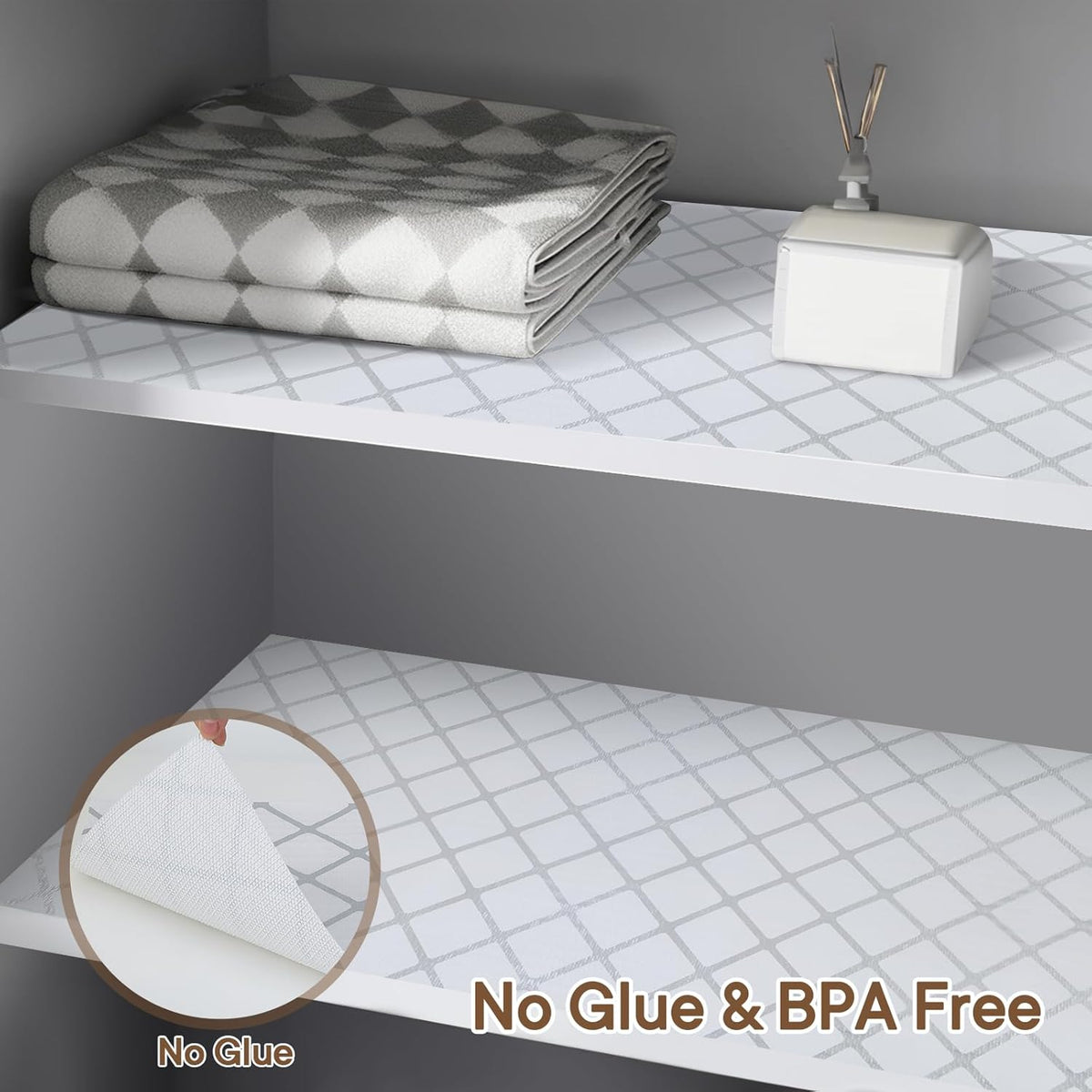 Shelf and Drawer Liner for Kitchen Cabinets Non-Adhesive, Strong Grip Non-Slip Thickened Cabinet Liners for Shelves, Waterproof Mats for Dresser Cupboard, Silver Stripe, 12 in x 10 Feet