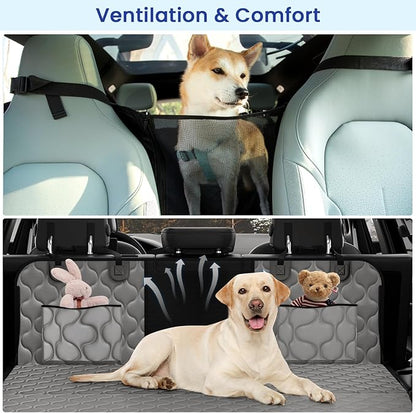 pettycare Dog Back Seat Cover Hard Bottom, Supports 400lbs, for Car with Mesh Window, Non-Slip SUV Truck, Grey