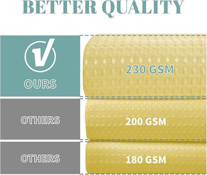 eachope Yellow No Hook Waffle Weave Shower Curtain with snap-in Liner Replacement, 230GSM Waterproof Fabric Hotel Shower Curtain Set for Bathroom, Through Mesh Top Window,71Wx74H