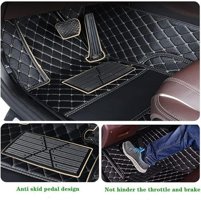 Custom Making Car Floor Mats Protection Pads for 99% Sedan/Coupe/Hatchback/SUV/Pickup Men Women Car Floor Mats Coverage Pads Anti-Slip Leather Floor Lining (Black+Blue Stripe)