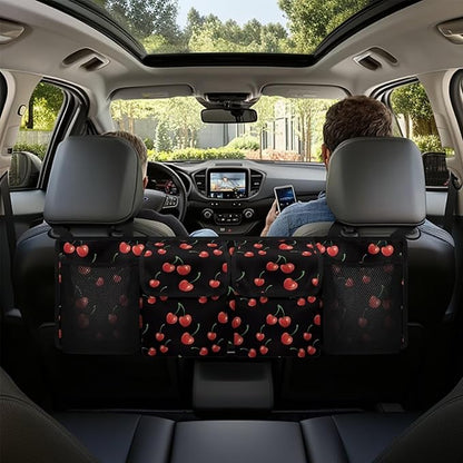 Cherry Trunk Organizer for Car Women Adjustable Back Seat Car Organizer Oxford Cloth Car Back Seat Organizer with 4 Pockets, Space-Saving Car Organizers Storage Bag for SUV/MPV/Truck