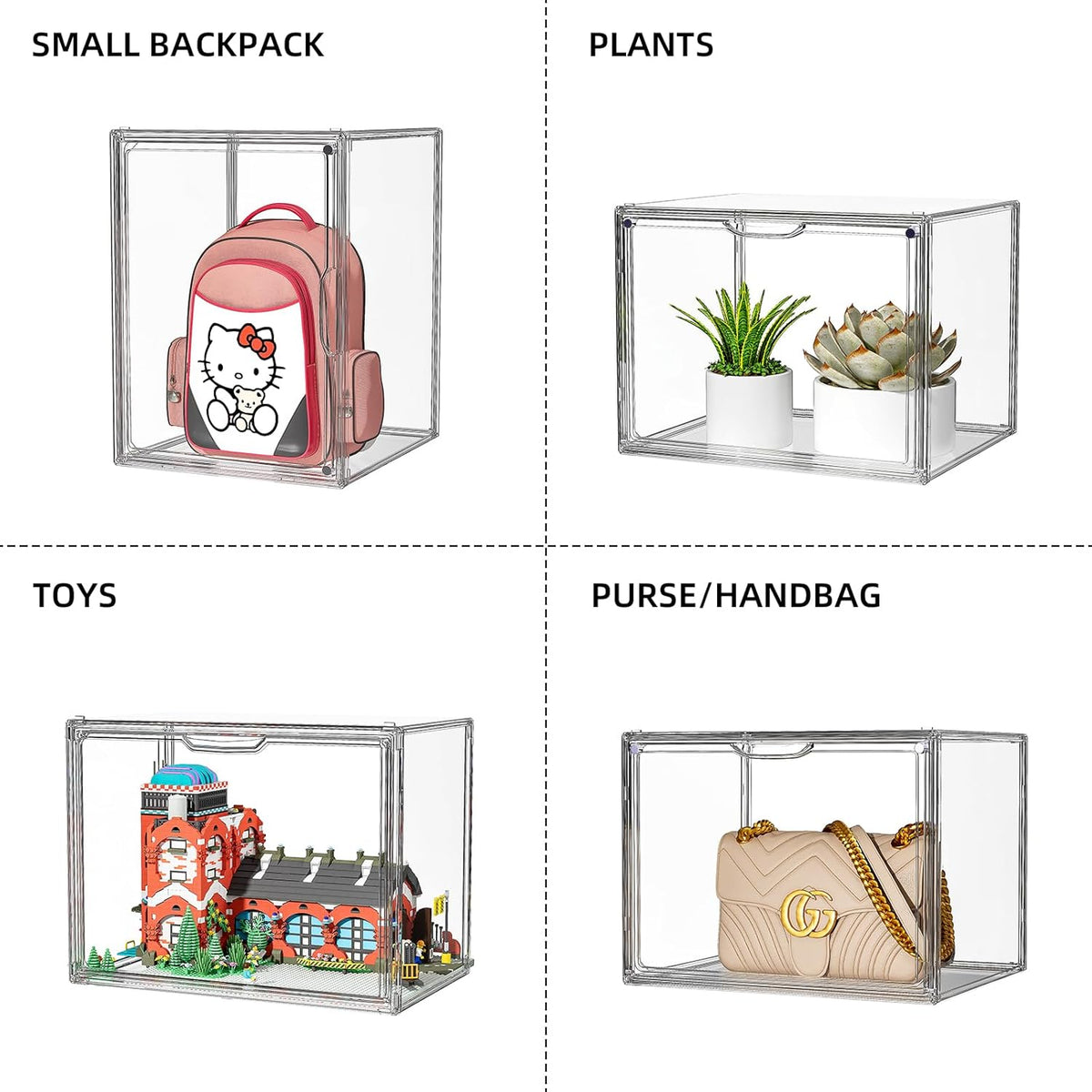 Purse Organizer for Closet, Handbag Storage Organizer Stackable Display Box with Magnetic Door, Acrylic Display Case for Collectibles, Closet Storage Bins for Figures, Wallet, Dolls