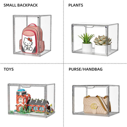 Purse Organizer for Closet, Handbag Storage, Clear Acrylic Display Case for Collectibles, Stackable Storage Bins with Magnetic Lid for Figures, Doll, Bag, XX-Large