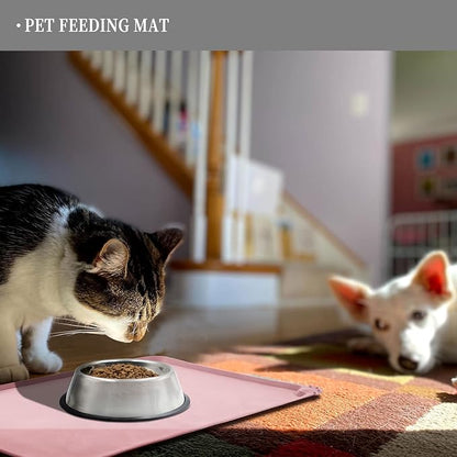 Reopet Waterproof Pet Feeding Mat with High Raised Edges, Heavier and Thicker Placemats for Cat Dog Water Bowl with BPA Free, Dogs Cats Food Mats for Messy Drinkers to Prevent Spill and Protect Floors