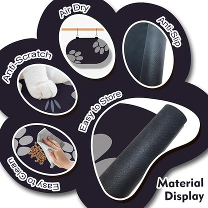 METEOROCK Pet Feeding Mat – 20''x12'' Absorbent Dog Food Mat, Pet Water Mats Protect Floor, No Stains Quick Dry Bowl Mats, Non-Slip Rubber Base Pets Placemats for Food and Water, Black Paw