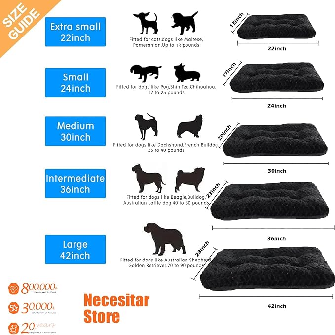 Black Dog Bed for Small Crate Washable 24 Inch Dog Crate Bed Soft and Fluffy with Anti-Slip Pet Sleeping Pillow Cushion Up to 25 lbs Puppy or Cat,24x18