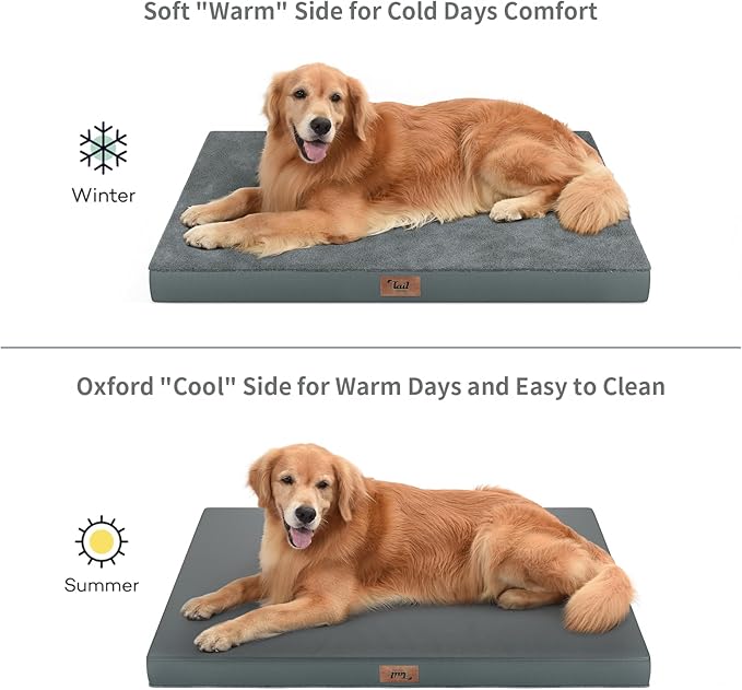 Tail Stories Plush Dog Bed for Medium Dogs, Waterproof Dog Crate Mat Orthopedic Egg Crate Foam Pet Bed with Washable Removable Oxford Cover, Gray