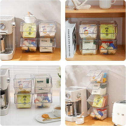 Tea Bag Organizer Coffee Pod Holder K Cup Holder, Stackable Acrylic Desk Organizer Box with Lid, 4 Pack