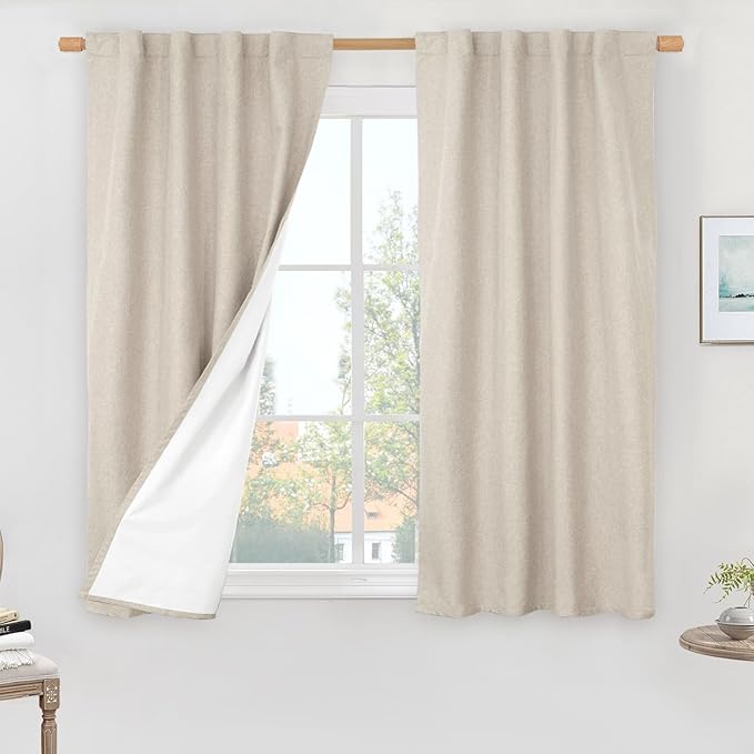 LAMIT Linen 100% Blackout Window Curtains