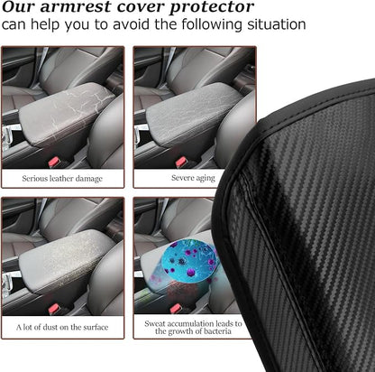 SKTU for 2019-2024 2025 2026 Mazda 3 Mazda3 Center Console Cover 2023 2024 2025 2026 Mazda3 Armrest Pad 2024 2025 2026 Mazda3 Seat Box Cover Automotive Car Center Console Soft Cushion (Carbon Fiber)