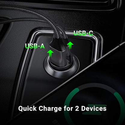 CMARS 65W+60W Cigarette Lighter Adapter,for iPhone 16 car Charger USB C/A,Fast Charging for iPhone,Car Phone Charger Dual Port for iPhone 16/15/14/13/12 Series and Samsung/Other Android Devices Black