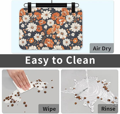 Watercolor Daisy Dog Food Mat Absorbent Bowl Mats No Stains Quick Dry Waterproof Pet Cat Placemats for Food and Water, 30x45cm