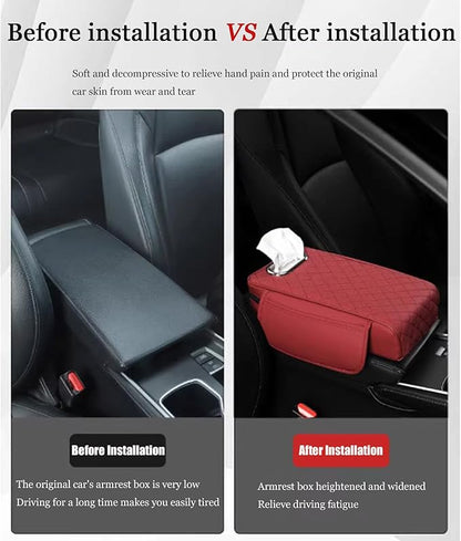 Car Center Console Cover for Infiniti FX SUV FX35 / FX37 / FX40 / FX45 /FX50, Leather Car Arm Rest Cover, Car Armrest Cushion with 2 Storage Bags Car Center Console Armrest Pad, F Red