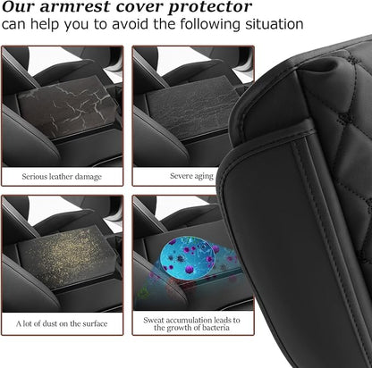SKTU 2024 2025 2026 Cybertruck Accessories Center Console Cover for 2024 2025 2026 Tesla Cybertruck Armrest Cover Cybertruck Accessories Cybertruck Center Console Cushion (Argyle&Black Dots w/Pockets)