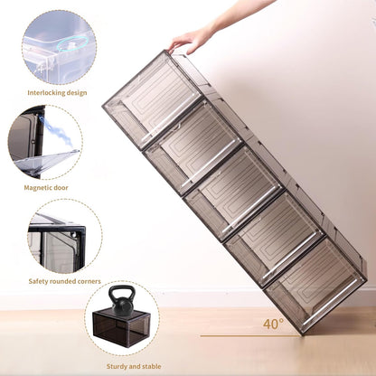 Hat Organizer for Baseball Caps,set of 6, Transparent Storage Box Hat Holder With Clear Magnetic Door, Stackable Rack, Easy to Assemble Stylish Display(13.5 "x 10.6" x 7.5 ")