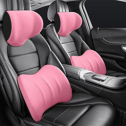 Car Headrest & Lumbar Support Cushion for Honda Civic 2012 2013 2014 2015, Ergonomic Car Seat Headrest Memory Foam Neck and Back Pillow Kit Breathable Removable for Driving Fatigue Relief
