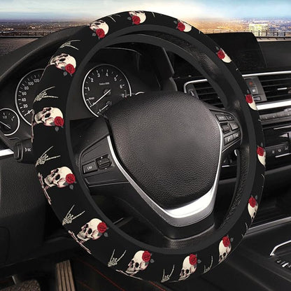 Hippie Skeleton Steering Wheel Cover Women, Comfortable Elastic Steering Car Wheel Cover Fit 15 inches Universal Accessories Suvs Trucks Decor