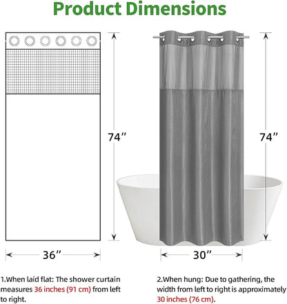 eachope Stall No Hook Shower Curtain with Snap-in Fabric Liner Set,Waffle Weave Shower Curtains for Bathroom,Hotel Luxury Decor Bathroom Curtain Set,Waterproof & Washable,Grey,36Wx74H