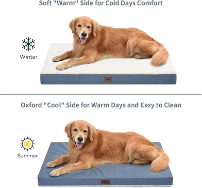 Tail Stories Orthopedic Dog Bed for Large Dogs - Pet Bed with Removable Washable Cover, Large Waterproof Dog Bed for with Egg Crate Foam, Blue White