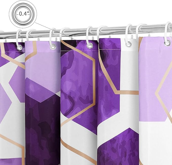 Litabel Modern Long Shower Curtain for Bathroom, Purple Geometric Art Decor Waterproof Bath Curtain, Abstract Fabric Shower Curtain Sets for Home Decor, 72x78 Inch