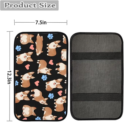 JoyLamoria Cute Corgi Car Armrest Center Console Cover Elasitc Automotive Armrest Pad with Polyester
