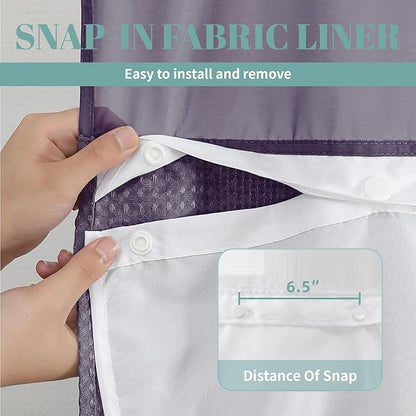 eachope Purple Extra Long No Hook Waffle Weave Shower Curtain with snap-in Liner Replacement, 230GSM Waterproof Fabric Hotel Shower Curtain Set for Bathroom, Through Mesh Top Window,71Wx86H